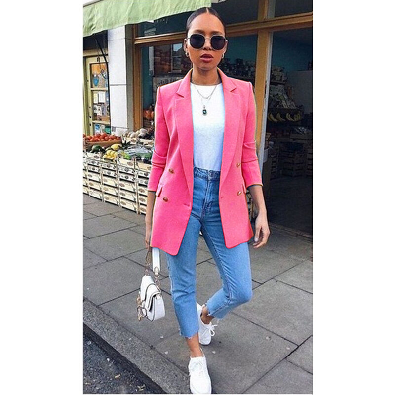 Women Chic Blazer And Jackets Spring Autumn Casual Notched Long Sleeve Solid Color Office Lady Suit Slim Blazer Coat Outwear Top