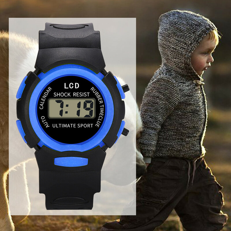 Children Simple Design Digital Sport Watch New Fashion LED Electronic Display Waterproof Wrist Watch PU Band Strap Watches kids