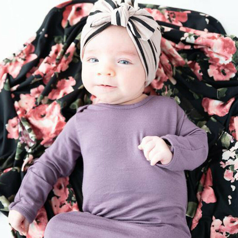 2PCS Neugeborenen Fotografie Prop Baby Decken Neugeborenen Baby Floral Swaddle Turban Hut Weiche Schlaf Decke Wrap + Stirnband