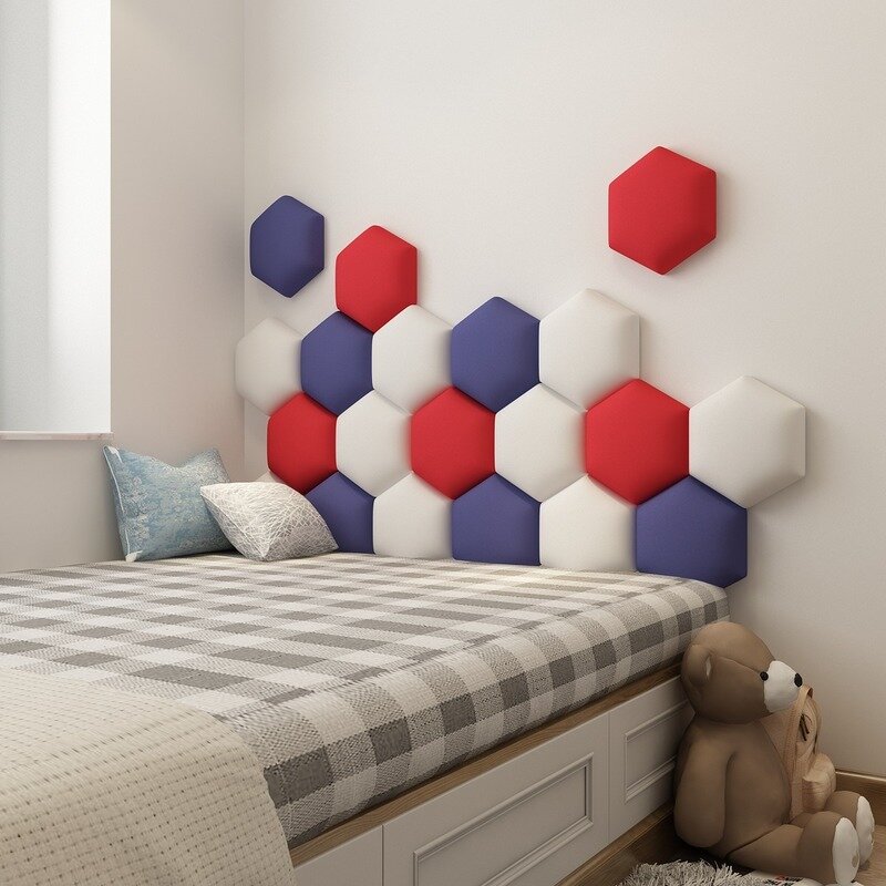 Hexagonal Soft Pack Wall Surround Self-adhesive Headboard Soft Pack Background Wall Bedroom Living Room Nordic Decorative 1pcs