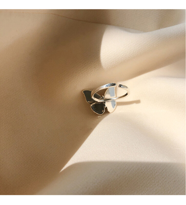MEYRROYU 925 Perak Murni Mode Wanita Indah Retro Kupu-kupu Cincin Mode Perhiasan Thailand Perak Cincin Terbuka Grosir