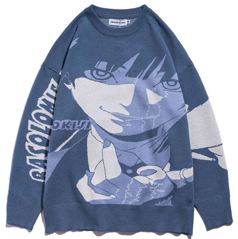 Pull-over surdimensionné en tricot japonais pour homme et femme, pull imprimé Harajuku, dessin animé, Streetwear, printemps-automne
