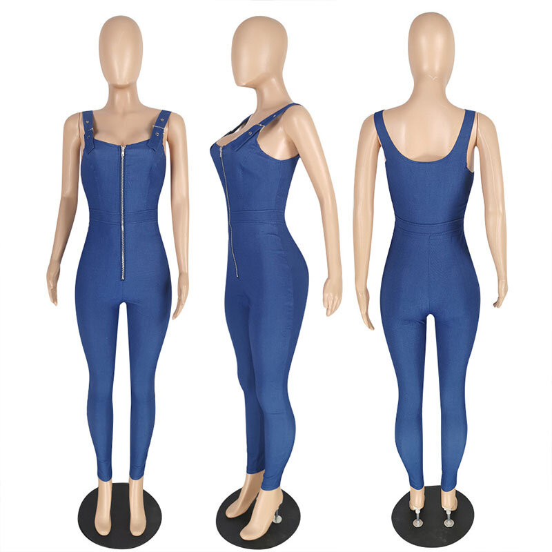 2021ฤดูร้อนผู้หญิง Overalls Slim Fit Plus ขนาดตาไก่ Buckled Zipper ออกแบบเสื้อแขนกุดกางเกงยาว Oversize Jumpsuit