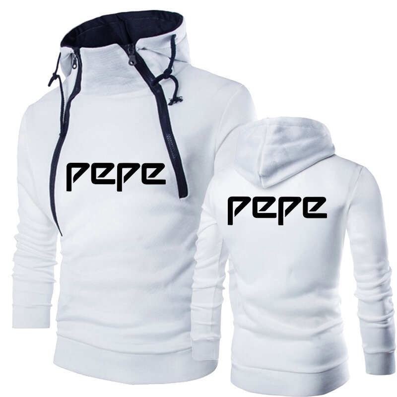 ผู้ชาย PEPE พิมพ์ Hoodie สีทึบ Double-Stranded ซิปเสื้อสำหรับชายฤดูใบไม้ร่วงฤดูหนาวแขนยาว Windproof รถจักรยานยนต์...