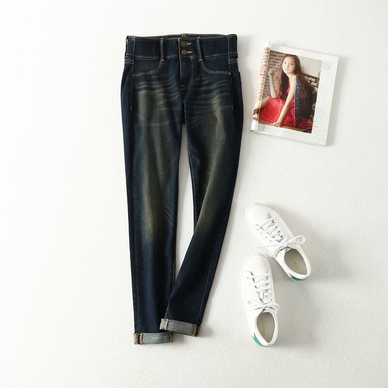 Europäischen Stil frauen Jeans Engen Elastizität Wasser Waschen Schleifen Weiß Damen Bleistift Hosen Ankle-Länge Hosen