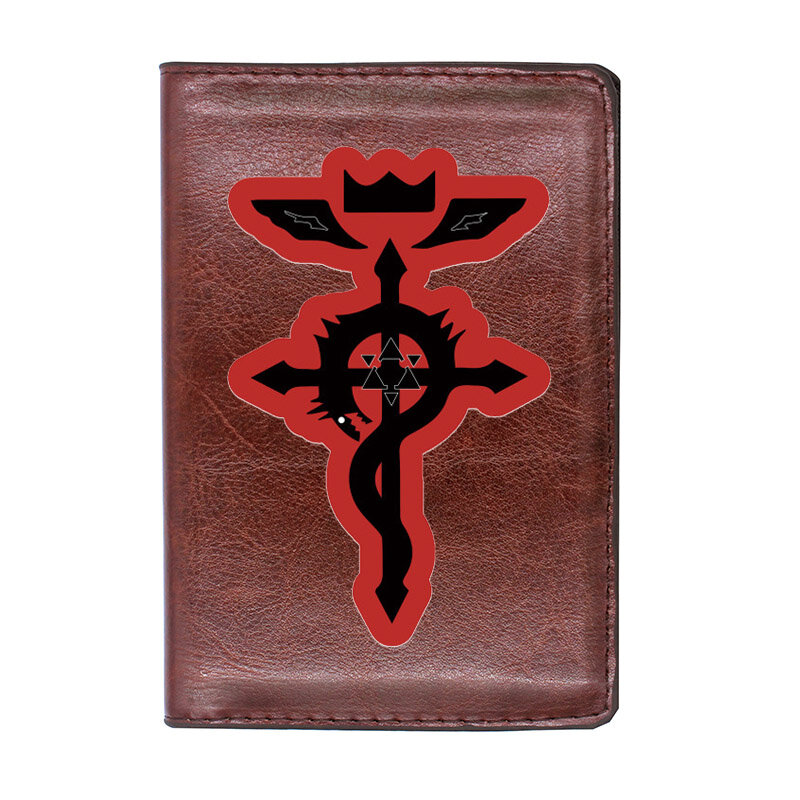 Funda de cuero de alta calidad para tarjeta de crédito, funda de pasaporte con símbolo de Alchemist de metal completo, Estilo Vintage