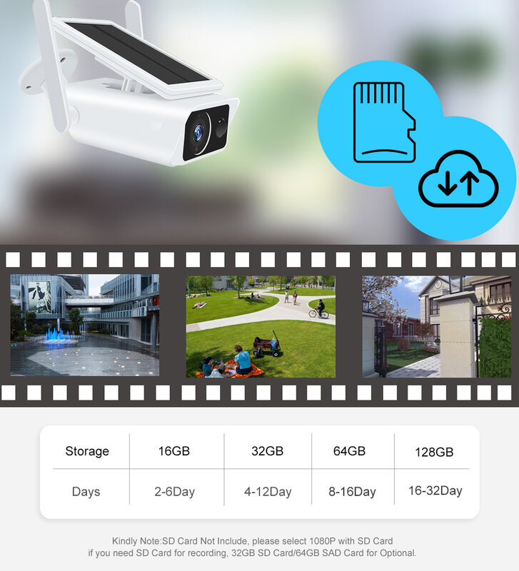 FHD 3MP Solar Battery WiFi Camera Outdoor IR Night Vision Two-Way Audio PIR Detect Alarm Wireless Rechargeable CCTV IP Camera