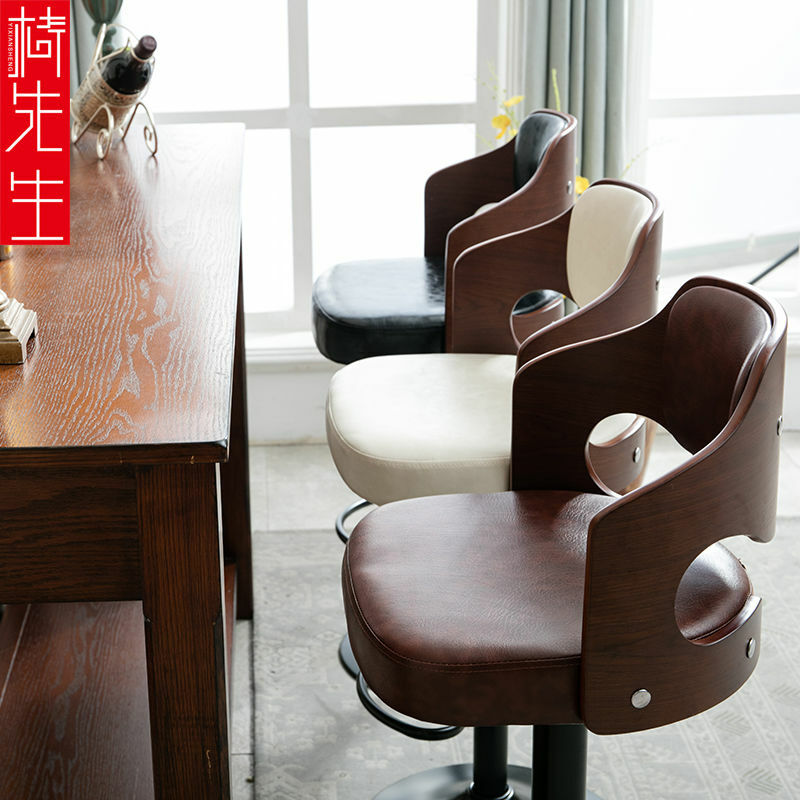Новый европейский барный стул, барные стулья из массива дерева, домашний ретро-стул с подъемом спинки, ротационный высокий стул, кассира, ба...