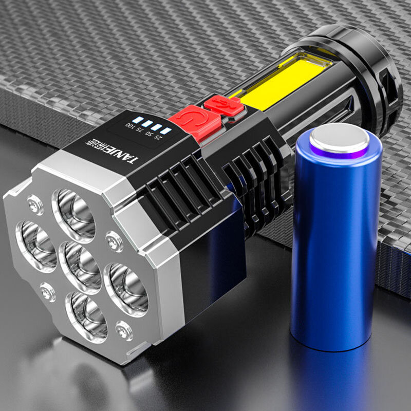 5ไฟฉาย LED COB แบบพกพา Ultra Bright ไฟฉาย Strong Light USB ชาร์จไฟฉายที่มีประสิทธิภาพ Multi-Functional Spotlight
