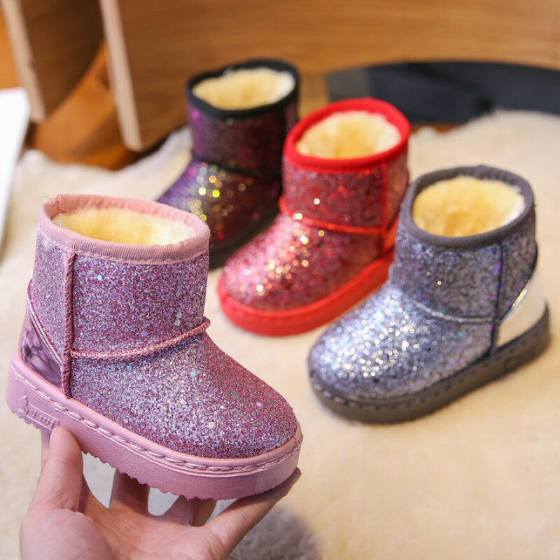 겨울 어린이 패션 스노우 부츠 두꺼운 어린이 면화 신발 따뜻한 플러시 부드러운 바닥 아기 소녀 부츠, 아기를 위한 겨울 스키 부츠, 2020