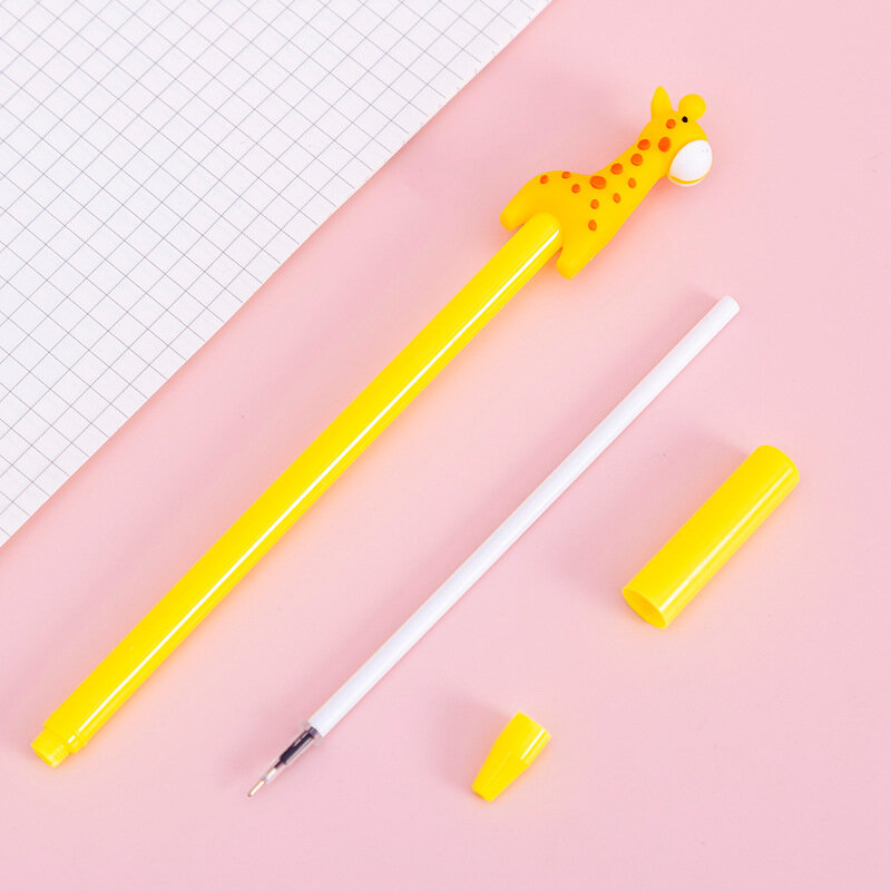 3 Pièces/ensemble Kawaii Lion Veau Girafe Animal Stylo Gel Noir 0.5mm Étudiant Stylos à Encre Gel De Bureau Scolaire Mignon Fournitures De Papeterie Cadeau