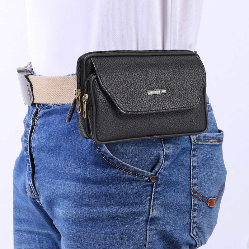 Мужская сумка из искусственной кожи, маленький однотонный модный поясной кошелек с карманом для телефона, Дешевый Качественный мешочек для...