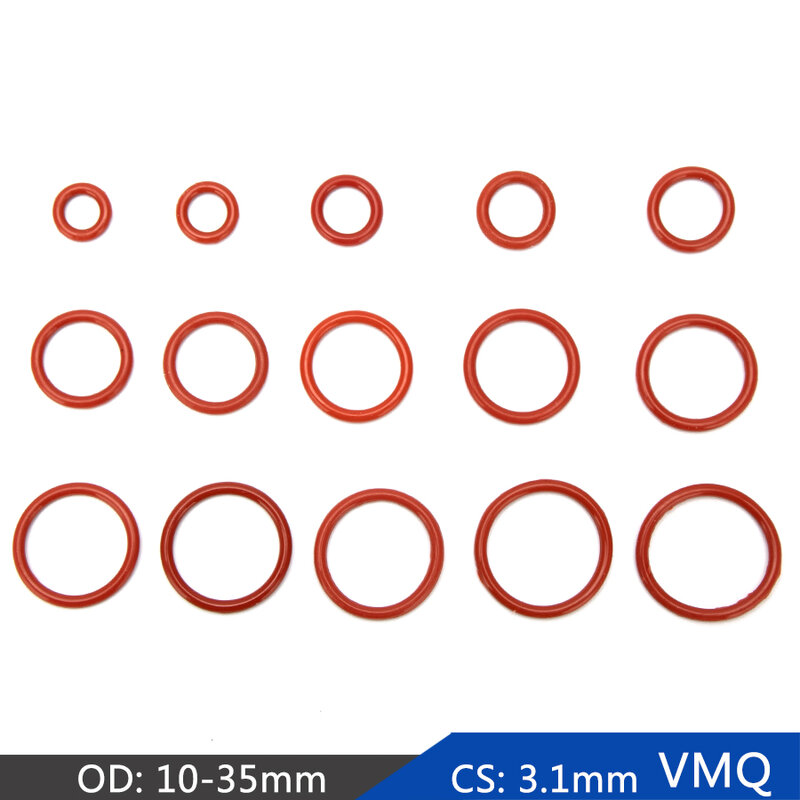 20 pz VMQ guarnizione in gomma siliconica o-ring di ricambio guarnizione rossa O ring guarnizione rondella OD 10mm-35mm CS 3.1mm accessori fai da te S76