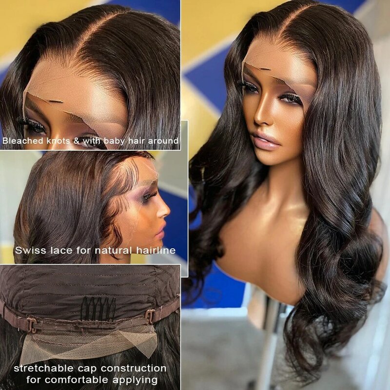 Perruque Lace Front Wig Body Wave brésilienne naturelle, cheveux humains, 13x4, 30 pouces, pre-plucked, Hd, pour femmes africaines