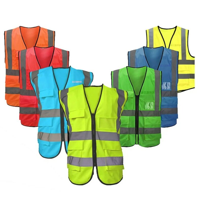 ) Multi-pocket Reflective Vest Riding Traffic Vest Safety Railway Coal Miners Uniform Vest Breathable Reflective Vest