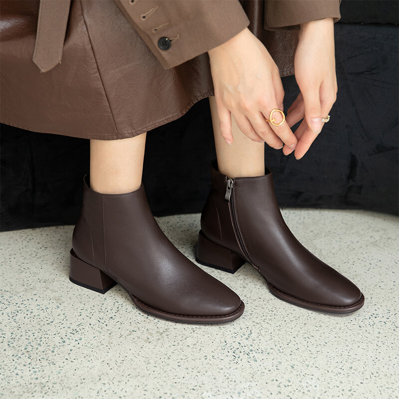 Botines de piel auténtica para mujer, botas modernas de 22-25cm para otoño e invierno, zapatos de plataforma, 3 colores