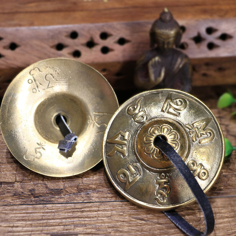 New 1 Pair Yoga Cymbals Brass Cymbal Bell Chimes Tibetan Buddhist Style Tingsha Meditation Yoga Accessory Instrument Cymbals