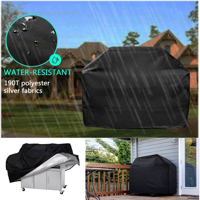 BBQ กันน้ำป้องกันฝุ่น Grill Garden Yard Rain Protector สำหรับอุปกรณ์บาร์บีคิวสีดำบาร์บีคิวย่าง