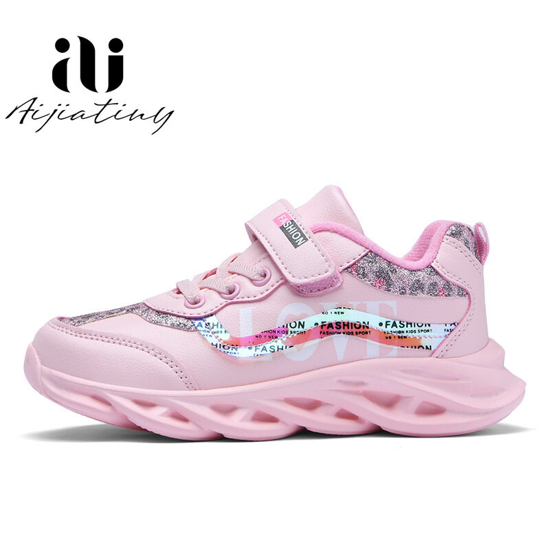 Zapatos deportivos para niños y niñas, zapatillas de cuero transpirable para estudiantes, moda para chicas, color rosa, otoño 2020