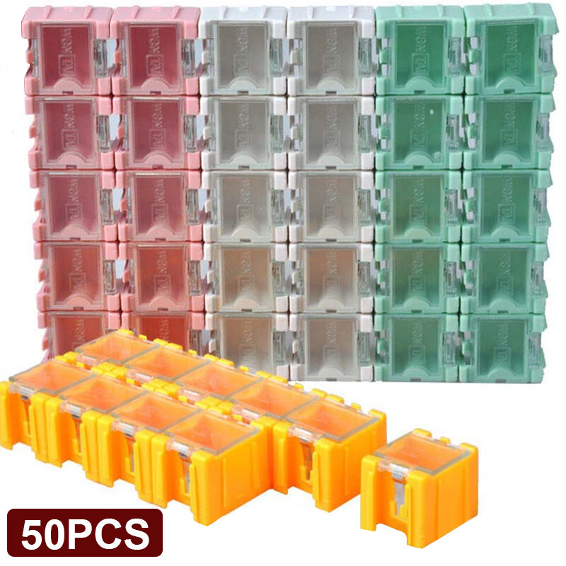 Cajas de almacenamiento de componentes electrónicos SMT SMD, estuche electrónico, Kit de Mini componentes de almacenamiento, cajas con hebilla de autobloqueo, 50 Uds.