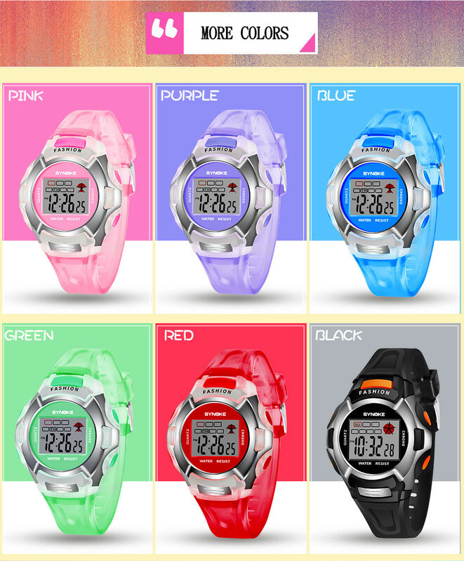 SYNOKE-패션 어린이 시계, 어린이 시계, 여아 및 남아용, LED 디지털 스포츠 시계, 어린이 알람 날짜 시계, 어린이용 선물, Reloj Nino XQ
