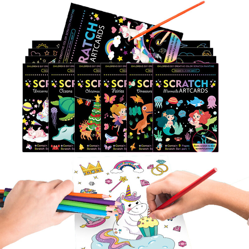Magiczne zadrapanie malowanie papier artystyczny karta śliczna tęcza w stylu kreskówki sztuka DIY jednorożec rysunek dzieciak zabawki edukacyjne świąteczny noworoczny prezent