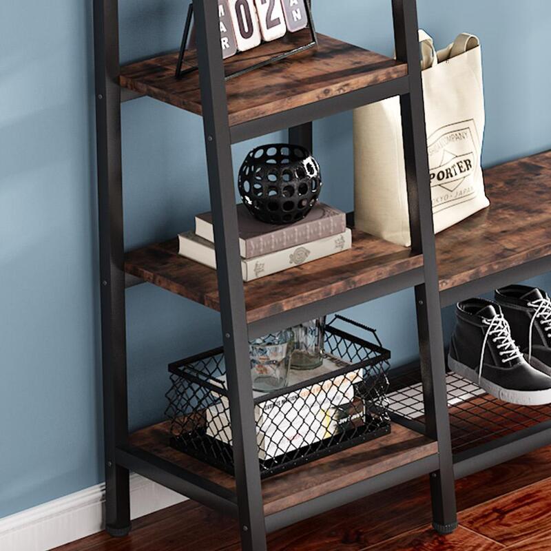 Tribesigns Industrial Entryway Hall Trees with Hooks, Storage Shelves and Bench