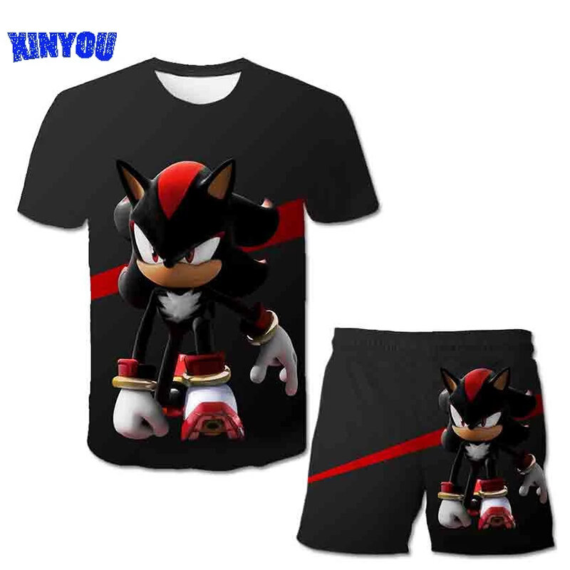 XINYOU Summer T-shirt Tops Baby Boys Kids 3D Printed Anime Funny Sonic Costume Frozen Designer Toddler Clothes Children's Sets