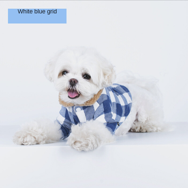 Cocok untuk Anjing Peliharaan Kecil Pakaian Musim Dingin Musim Gugur dan Musim Dingin Kerah Bulu Kotak-kotak Jaket Anjing Hangat