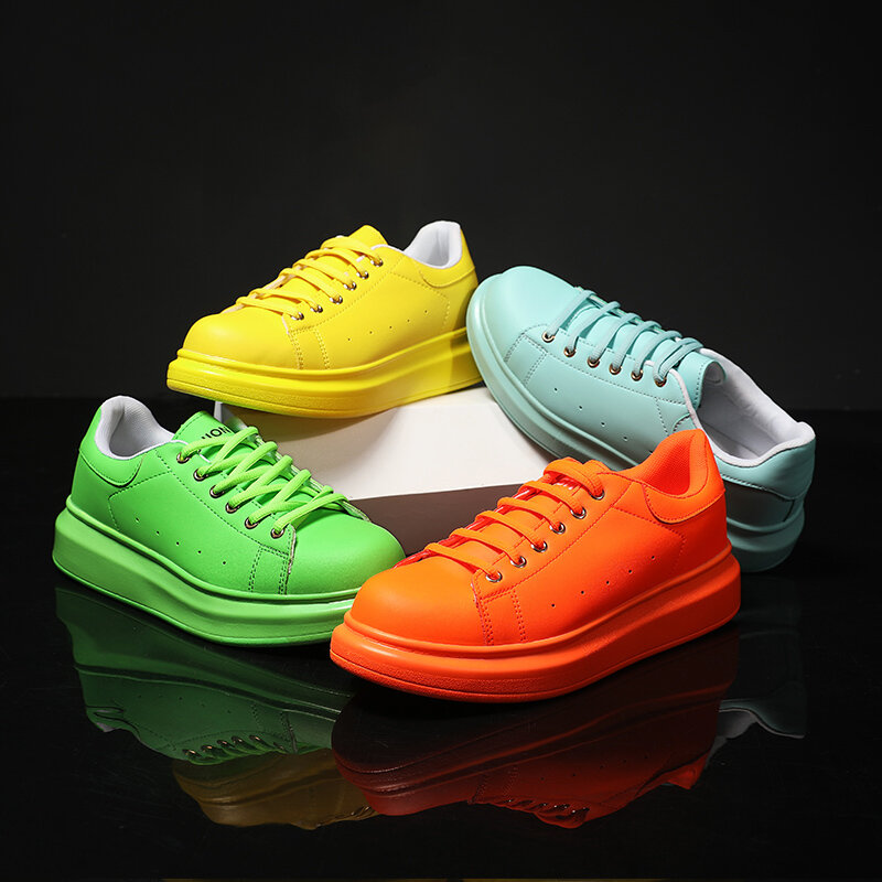 Мужские и женские спортивные туфли звездного стиля, оранжевые, оранжевые, старые, Папины туфли, зеленые туфли на платформе, увеличивающие ро...