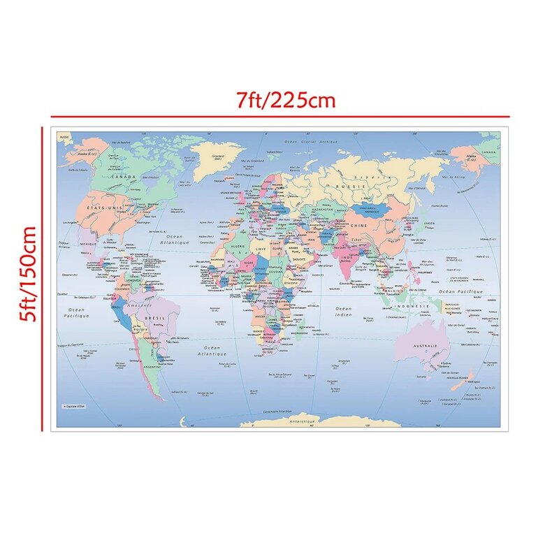 225*150 سنتيمتر خريطة العالم باللغة الفرنسية ملصق كبير غير المنسوجة حائط لوح رسم ديكور المنزل الديكور الأطفال اللوازم المدرسية