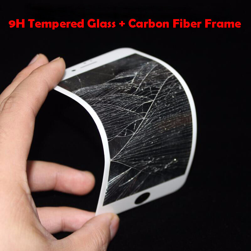 Película protetora de tela 9h 0.26mm, fibra de carbono brilhante, borda macia, vidro temperado para iphone 6, 6s, plus, 7