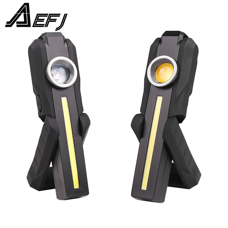 AEFJ แบบพกพา4โหมด COB ไฟฉาย UV/สีเหลืองไฟฉาย LED แบบชาร์จไฟได้ไฟ LED แม่เหล็ก XPE ตะขอแขวนโคมไฟ