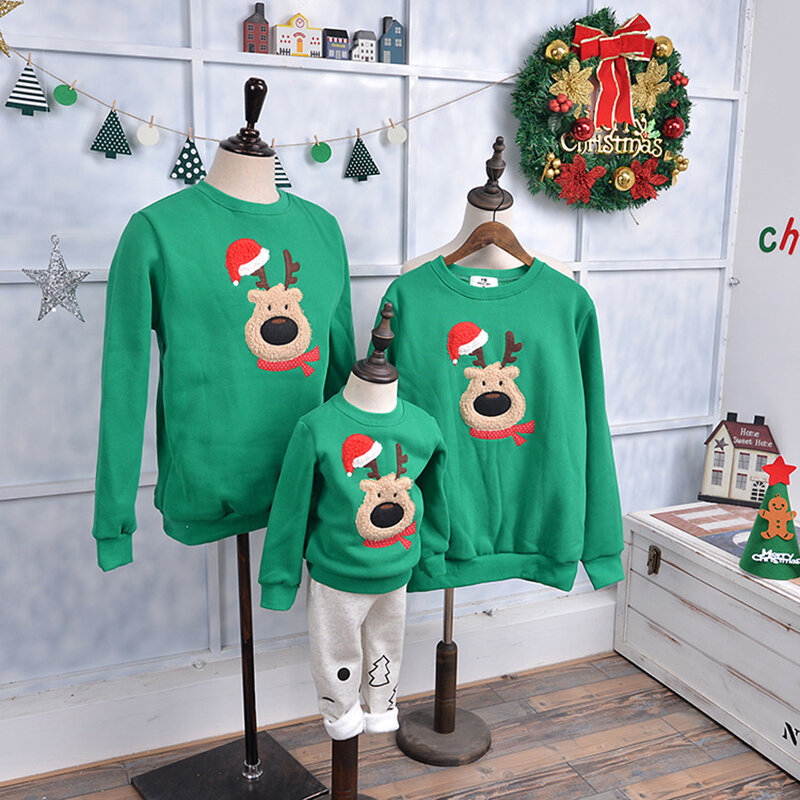 Трикотажный Рождественский свитер семейная одежда на новый год, одежда для всей семьи; Одинаковая одежда футболка для папы, мамы, дочки, сын...