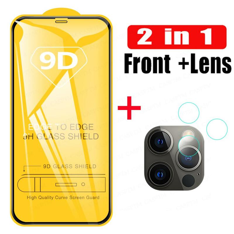 2in1 강화 유리 아이폰 11 12 프로 X XR XS 맥스 화면 보호기 유리 렌즈 필름 아이폰 7 8 6 6s 플러스 SE2020, 유리 필름