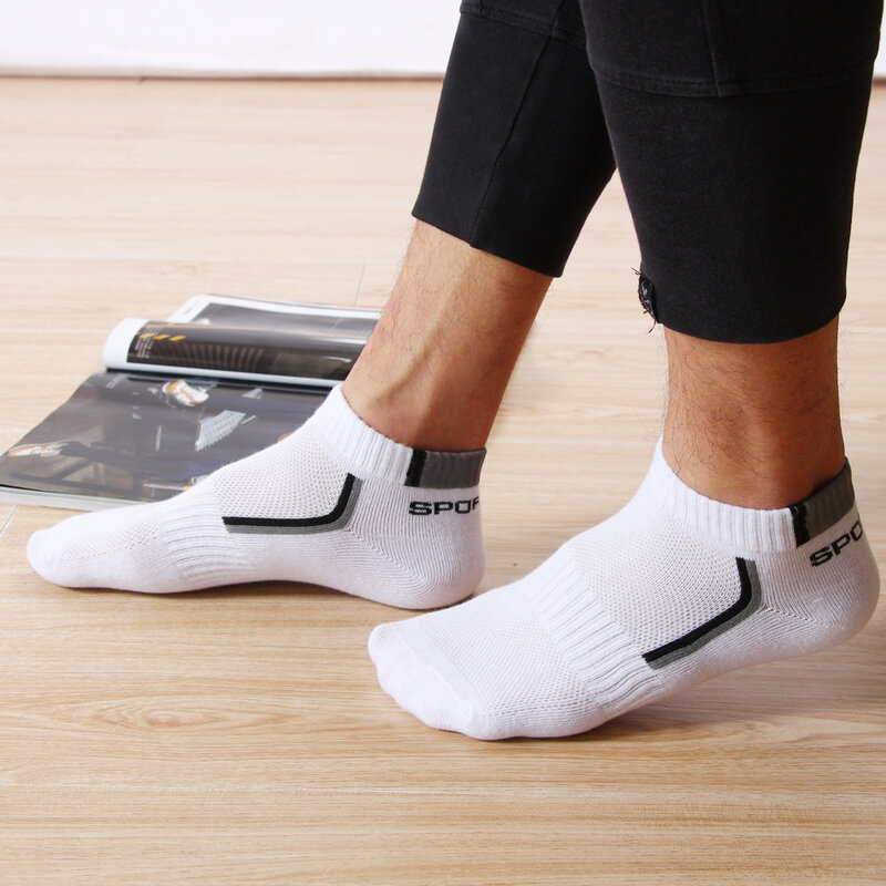 Alta qualidade malha meias de algodão masculino tornozelo esportes correndo baixo-corte meias masculino atlético sock secura umidade wicking tamanho grande 6-13