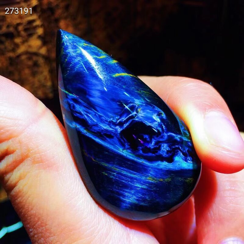 Colgante de gota de agua de Pietersite azul Natural genuino para mujer y hombre, joyería de ojo de gato, 44,7x25x9,4mm AAAAAA