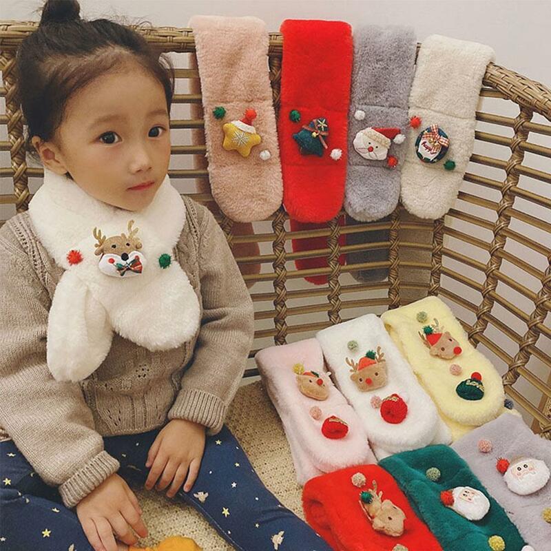 Bufanda de felpa para niños y niñas, bonita bufanda de imitación de otoño, invierno y Navidad, regalo cálido de cuello de conejo, carrito de piel de bebé G2V4