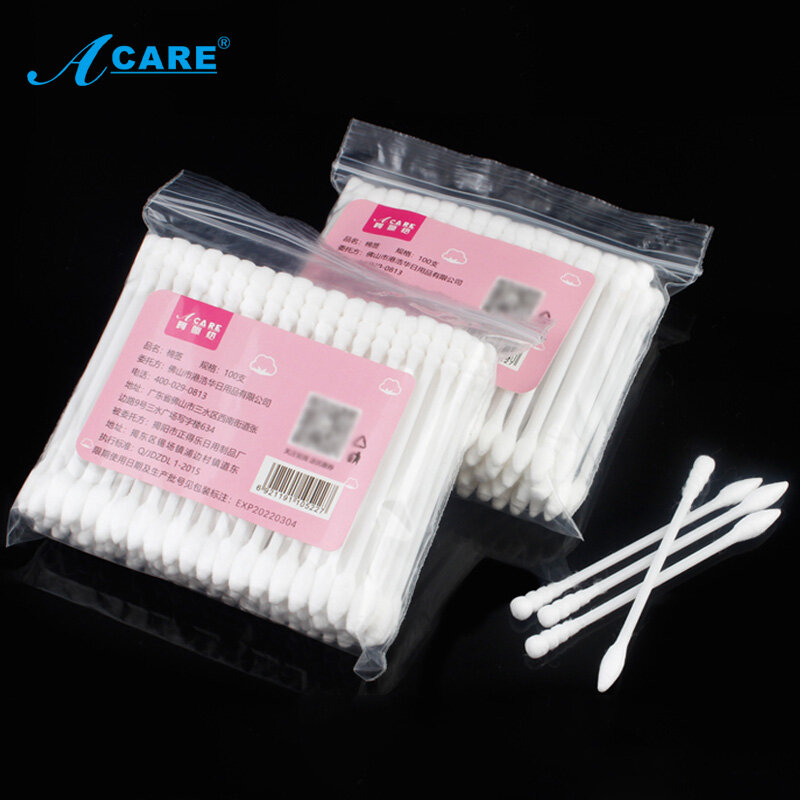 100pcs/bag Double Head Cotton Swab Bamboo Sticks Cotton Swab Disposable Buds Cotton For Beauty Makeup Nose Ears Cleaning