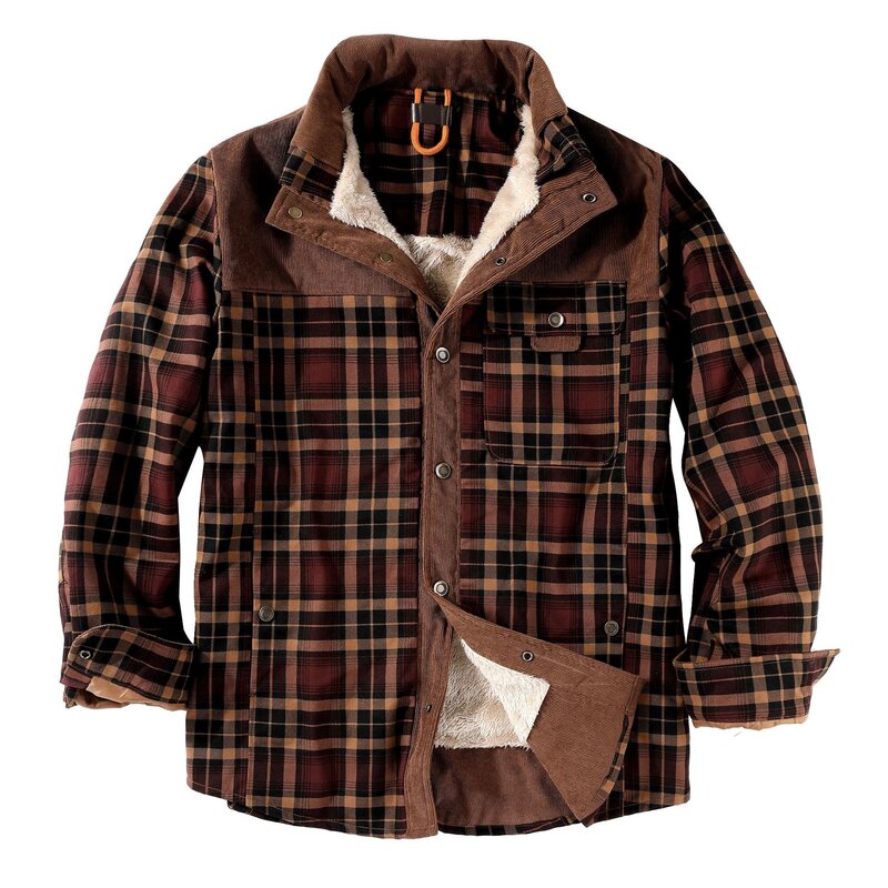 Chemise à carreaux épaisse et décontractée pour homme, coupe-vent à manches longues, avec doublure en laine, en coton, en Patchwork, hiver