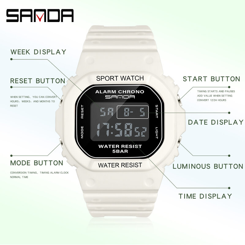 Часы наручные SANDA мужские электронные, спортивные водонепроницаемые цифровые, в стиле милитари