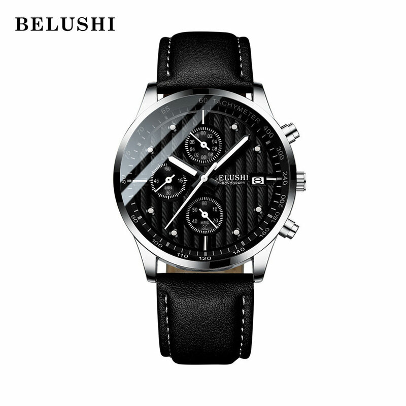 Belushi腕時計防水30メートルメンズクォーツ時計スポーツカジュアル腕時計男性用ミリタリー腕時計日付時計男革腕時計