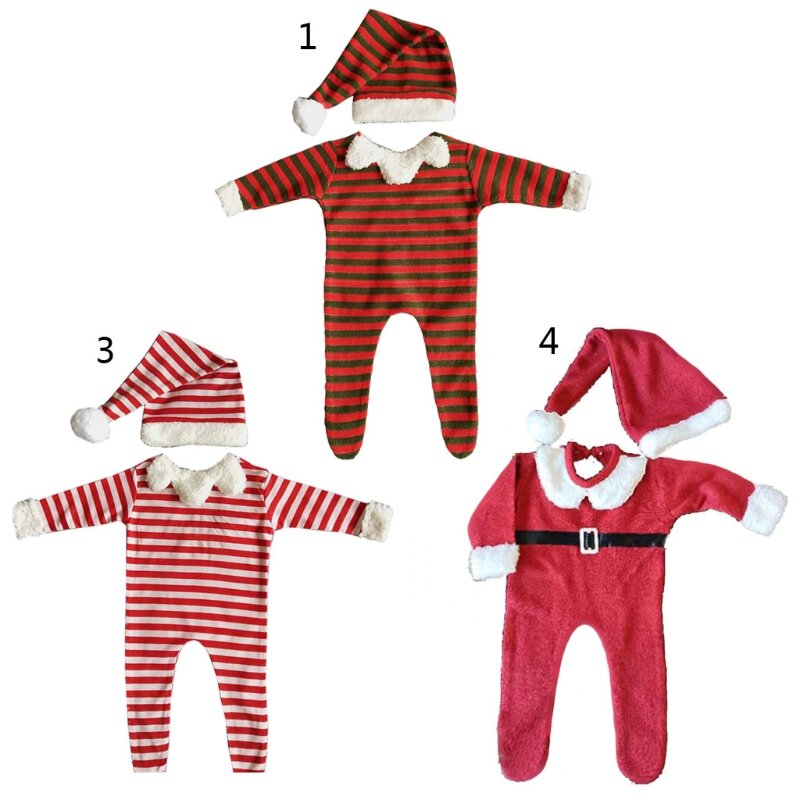 Newborn Cute Christmas Hat Clothes Baby Photography Props Santa Claus Infant Boys Girls Shooting Costume Outfits Suit For 0-1M