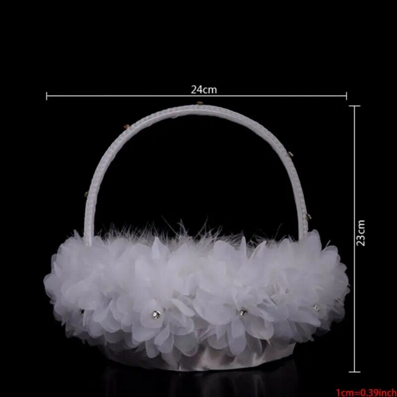 Flower Girl Baskets The Fabric Lace Decoration Cute Handle Flower Girl Basket White Flower Basket for Wedding Decoration