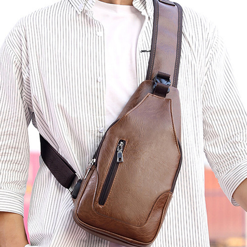 2021 Men's USB Charging Bag Men's Chest Bag For Custom PU Shoulder Bag ...