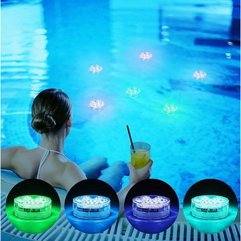 Luces de piscina con control remoto, luz de buceo RGB, bombilla LED duradera, luz nocturna subacuática portátil, batería de 3/10/13 LED