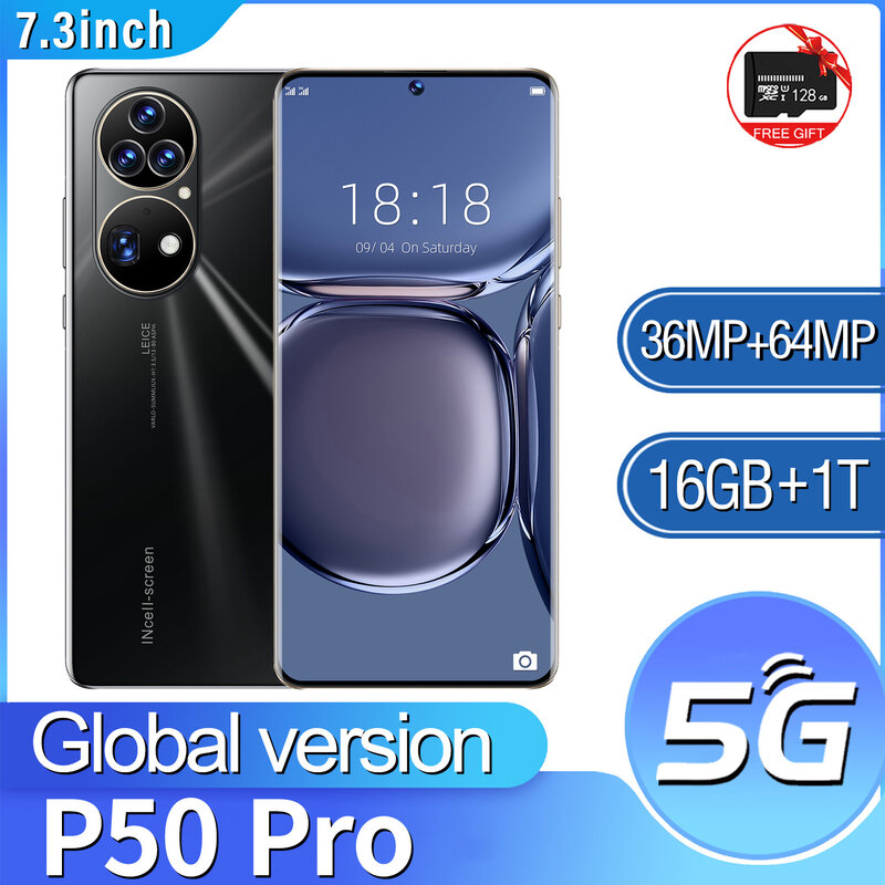 P50 PRO Ponsel Pintar Asli 7.3 Inci Versi Global 5G 16GB + 1TB 6800MAh Kamera 64MP Ponsel Tidak Terkunci Ponsel