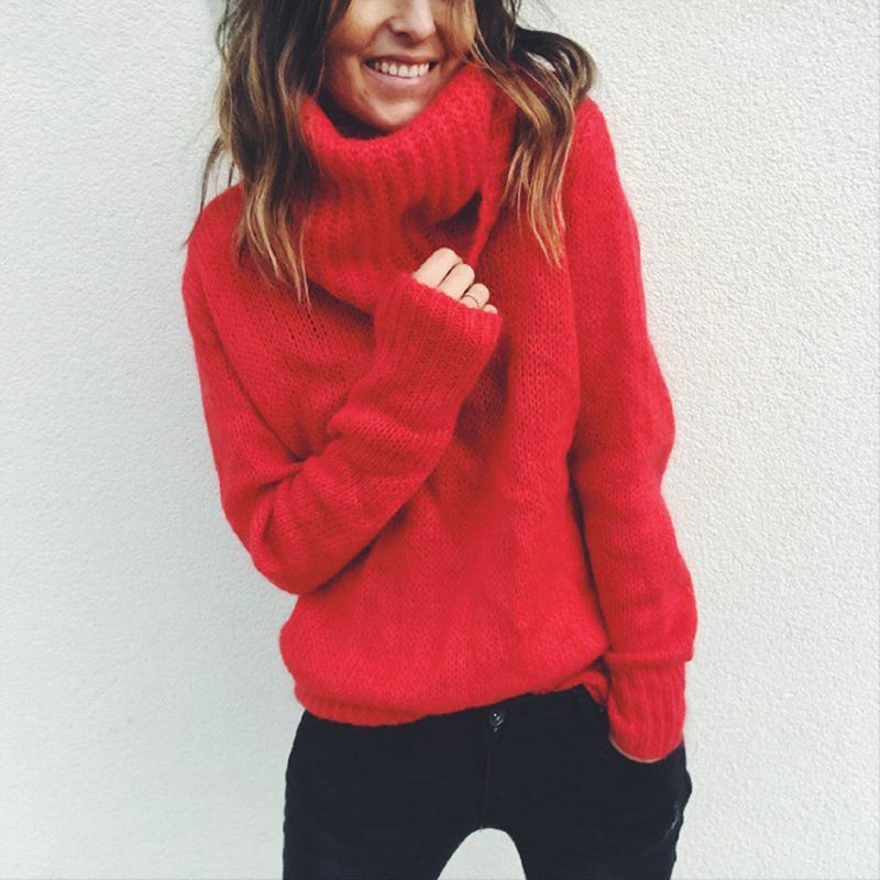 Женский свитер большого размера 3xl, вязаный зимний свитер размера плюс, женский свитер с длинным рукавом и высоким воротником