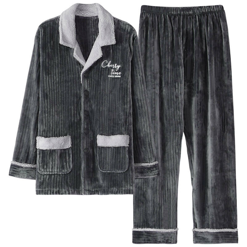 Pijamas de flanela dos homens inverno coral velo masculino quente serviço em casa terno pijamas masculino homewear duas peças pijamas conjunto