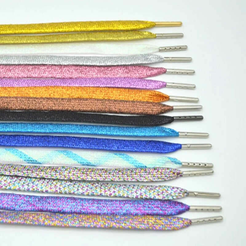 1pair Flat Shoelaces Silver Metal Head Laces Camping Shoelaces Strings 120cm Metallic Glitter Shiny Gold Shoelace